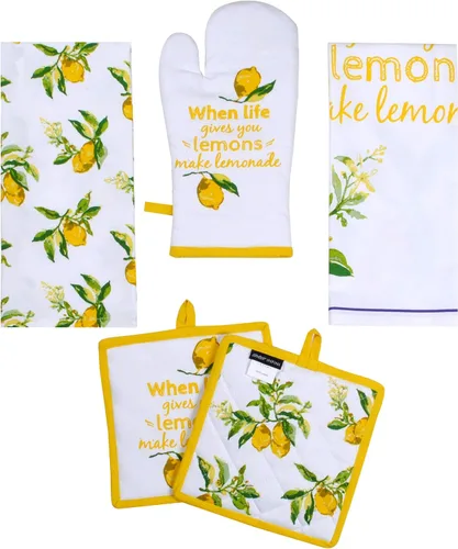 AMOUR INFINI Juego de 5 soportes para ollas, manoplas de horno y toallas de cocina, resistentes al calor, de algodón, perfecto para cocinar, hornear