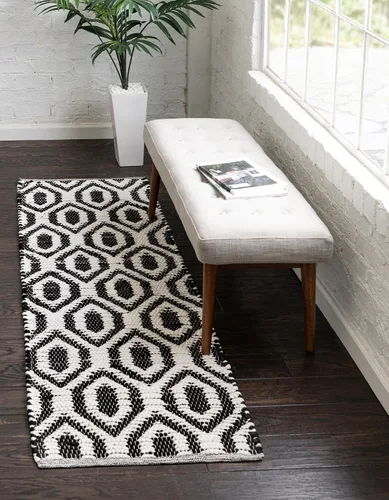 Unique Loom Chindi Jute Collection - Alfombra de área (2 pies 2 pulgadas x 6 pies 1 pulgada, color blanco y negro)