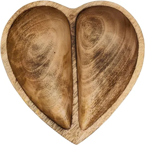 Miniatura 6 de WitnyStore Cuenco en forma de corazón de 6 pulgadas, funcional y coleccionable, cuenco de madera hecho a mano para servir frutos secos, postres