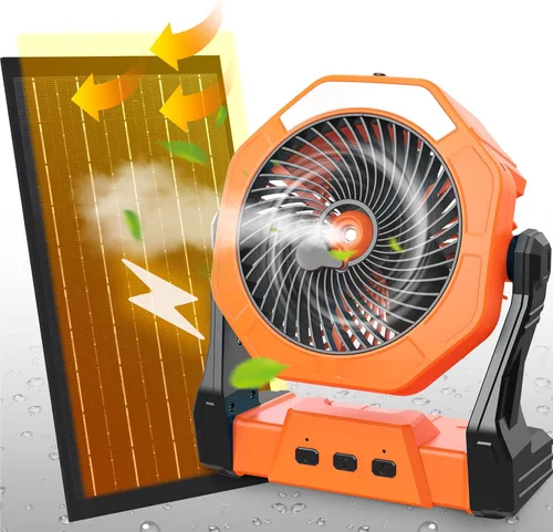 Miniatura 8 de Ausic Ventilador solar de 10 W con nebulizador, ventilador de campamento con panel solar, ventiladores portátiles para exteriores, ventiladores