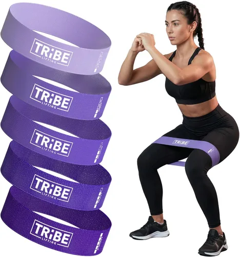 Tribe Lifting - Bandas de resistencia de tela para glúteos y piernas | Juego de 5 bandas de tela para entrenamiento | Bandas gruesas de glúteos para