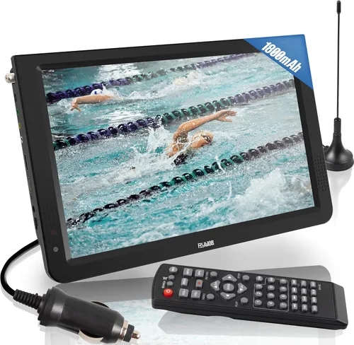 Televisión portátil de 12 pulgadas, TV con batería con tarjeta ATSC/HDMI/USB/SD y entrada AV, mini televisión con control y soporte de TV para