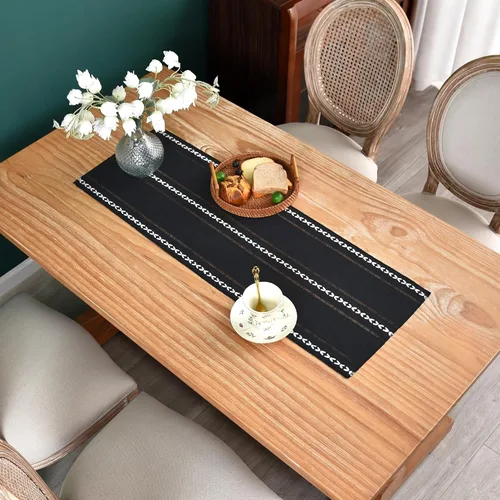 Miniatura 2 de Camino de mesa rústico de granja con rayas trenzadas, caminos de mesa bordados, decoraciones de mesa para cocina, sala de estar, comedor, días