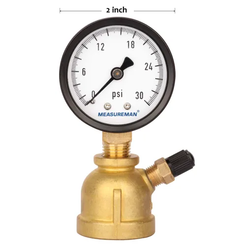 Miniatura 7 de MEASUREMAN 2" Ensamblaje de medidor de presión de gas de latón forjado, conexión FNPT de 3/4", 0-30psi, precisión +/-3-2-3%
