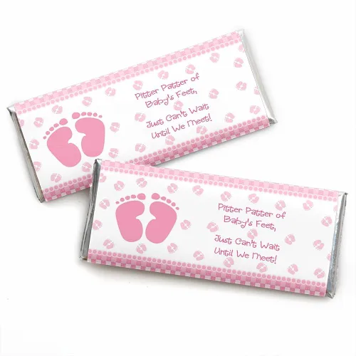 Big Dot of Happiness - Baby Feet Pink - Envolturas de barra de caramelo para baby shower de niña - Juego de 24