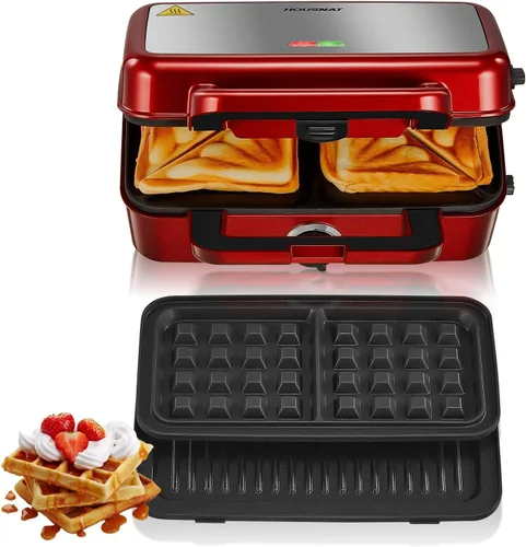 HOUSNAT Sandwicherera, waflera 3 en 1 con placas extraíbles, prensa Panini de 1200 W con placas antiadherentes intercambiables, luces indicadoras,