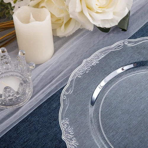 Miniatura 3 de U-QE 60 piezas de platos de plástico transparente – Platos desechables transparentes de 10 pulgadas – Lavables y reutilizables – Platos de cena