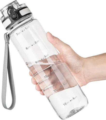 OLDLEY Botella de agua de 32 onzas, botella de agua motivacional con marcador de tiempo, botella de agua deportiva con correa, a prueba de fugas y
