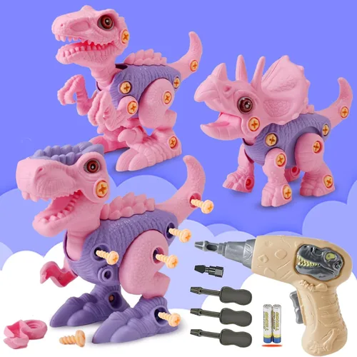 Miniatura 8 de Juguetes STEM de dinosaurios para niños de 3 a 5 años, juguetes de dinosaurio desmontables con taladro eléctrico, juguete educativo de construcción