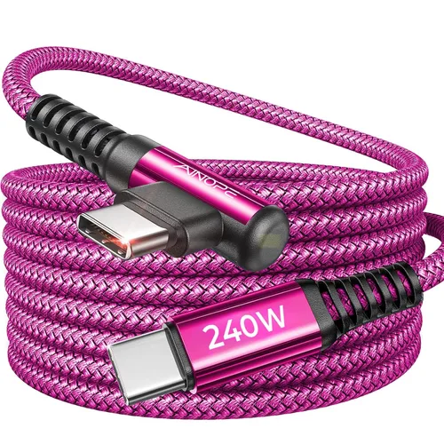 Miniatura 26 de AINOPE Cable USB C a USB C de 240W (6.6 pies, paquete de 2, USB C Chubby) Cable de carga rápida USB C a USB C, cable cargador USB C en ángulo recto