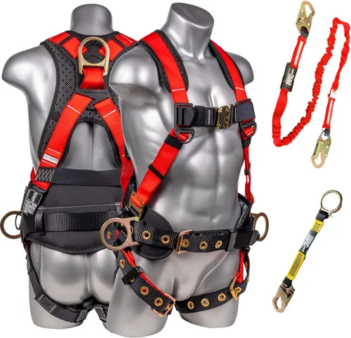 Palmer Safety Arnés de seguridad de protección contra caídas Hammerhead Series Kit de seguridad I Arnés Premium + Cordón + Kit de extensor de anillo