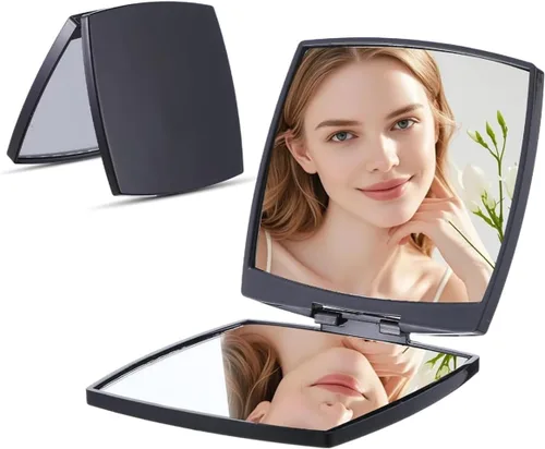 Espejo de tocador compacto de moda para mujer, elegante espejo compacto pequeño de 2 x 1 x aumento, espejo de maquillaje plegable de doble cara,