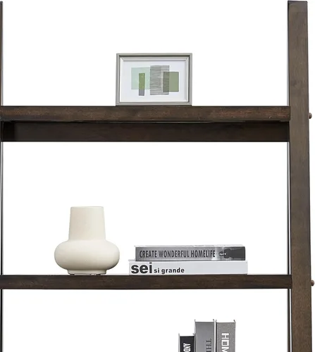 Miniatura 9 de KEVINSPACE Estantería de escalera de 4 niveles, estantería de escalera montada en la pared con 2 cajones, estantería moderna con marco de metal