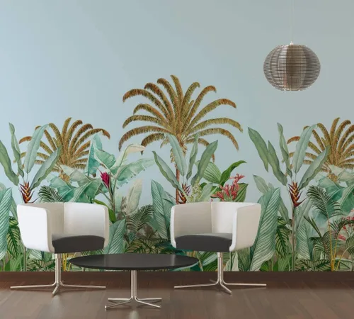 Miniatura 7 de CONCORD WALLCOVERINGS ™ Papel tapiz floral para dormitorio, hojas de palmera, azul, verde, marrón, 104 pulgadas de ancho x 110 pulgadas de alto, 5