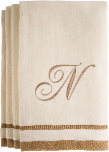 Miniatura 19 de Regalos con monograma, juego de 4 toallas de mano de 11 x 18 pulgadas bordadas en color dorado café, extra absorbente, 100% de algodón. Regalo