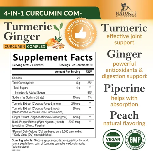 Miniatura 2 de Gomitas de suplemento de curcumina de cúrcuma – 95% de curcuminoides con cúrcuma y jengibre, pimienta negra para una mejor absorción, apoyo