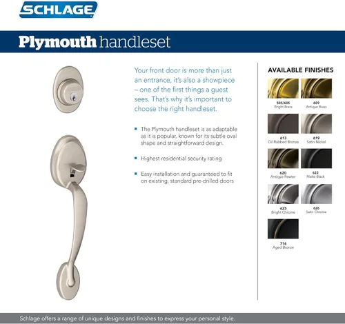 Miniatura 5 de Schlage F60 ADD 622 PLY Addison - Juego de manijas de entrada frontal con perilla Plymouth, cerrojo con llave de 1 lado, negro mate Mate negro