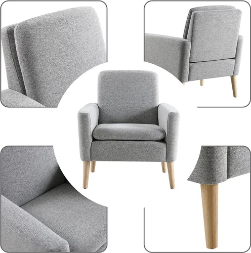 Miniatura 6 de Juego de 2 sillas decorativas para sala de estar, silla de lectura cómoda tapizada de tela, sillón moderno de mediados de siglo para dormitorio, Gris