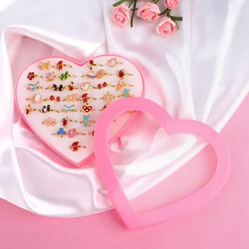 Miniatura 6 de Leadigol 36 anillos de joyería para niña, ajustables, sin duplicación, anillos ajustables en caja, juego de anillos de joyería con vitrina
