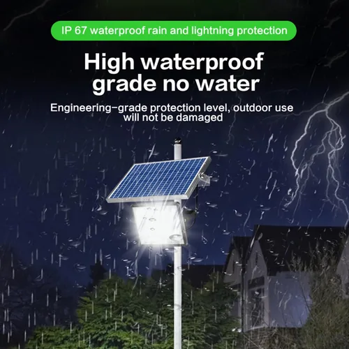 Miniatura 6 de Luz solar para exteriores de 128 LED, IP67 impermeable gran angular luz de pared de inundación, 3 modos (sensor de luz+control remoto+temporizador)