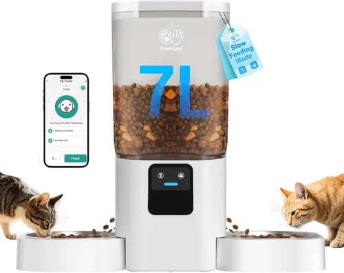 Frienhund Comedero Automático para Gatos 2 Gatos con Alimentación Lenta: Comedero Automático Doble para Perros con WiFi 5G, Dispensador de Comida