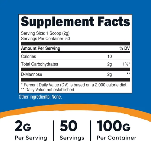 Miniatura 2 de Nutricost D-Manosa en polvo 100 gramos (50 porciones) - Sin OMG y sin gluten