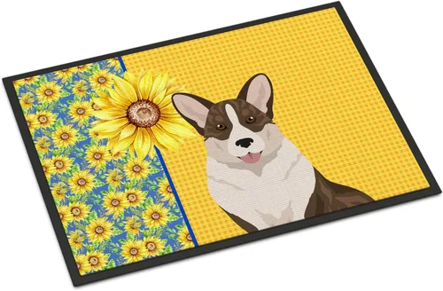 Miniatura 305 de Caroline's Treasures WDK5313MAT Airedale Terrier - Tapete para puerta delantera de 18 x 27 pulgadas, diseño de girasoles de verano, para entrada