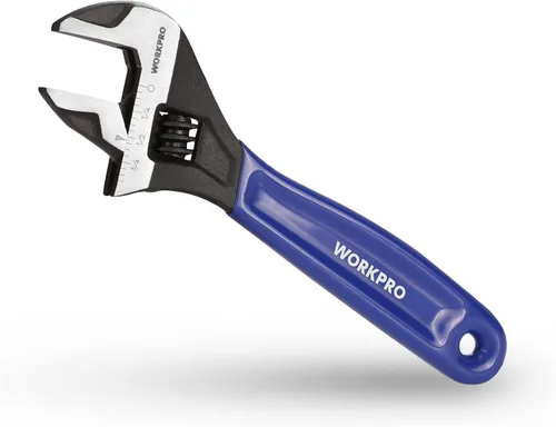 Miniatura 9 de WORKPRO Llave ajustable de 10 pulgadas, llave de mandíbula ancha de acero Cr-V con óxido negro, escalas métricas y SAE, para el hogar, garaje, Azul