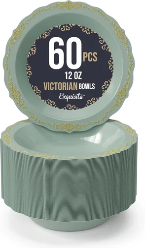 Miniatura 19 de SIZENAME - Platos de plástico desechables, diseño victoriano de calidad premium, color crema, para fiestas y bodas, 60