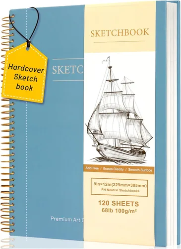 Cuaderno de bocetos de tapa dura de 9 x 12 pulgadas para dibujo, bloc de bocetos con espiral de 120 hojas, cuaderno de bocetos de arte premium;
