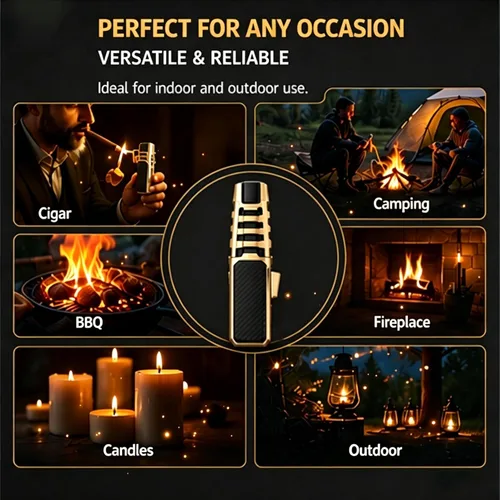 Miniatura 6 de Encendedor de Antorcha de Butano, Encendedor de Antorcha Recta Resistente al Viento con Llama Azul, Encendedor de Antorcha de Chorro Turbina, Negro