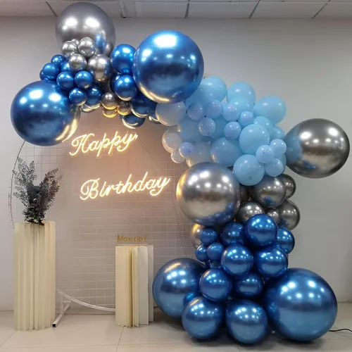 Miniatura 7 de Togvu Globos Azul Metálico Plateado, 60 Piezas de 12 Pulgadas Globos Cromados Azul Blanco con Globos Plateados Globos de Confeti con Purpurina