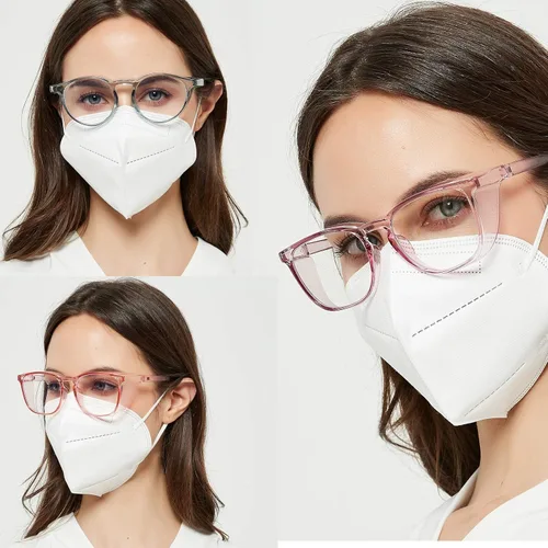 Miniatura 3 de mincl Anteojos de seguridad antivaho antisaliva con protección UV, bloqueo de luz azul, para hombres y mujeres, marco cuadrado, lente transparente