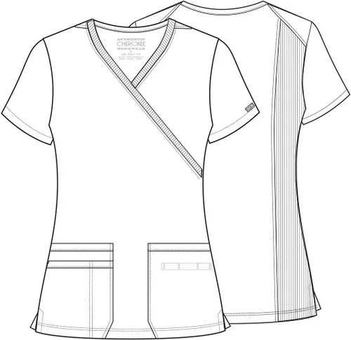 Miniatura 6 de Mujer Mock Wrap Top Workwear Originals con paneles traseros de punto acanalado WW650