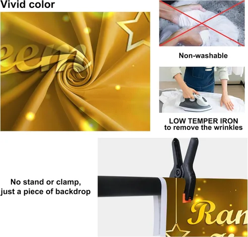 Miniatura 6 de Fondo de fotografía de Eid Mubarak de 5 x 3 pies, oro dorado, luna creciente, estrellas, decoración de gotas colgantes brillantes doradas