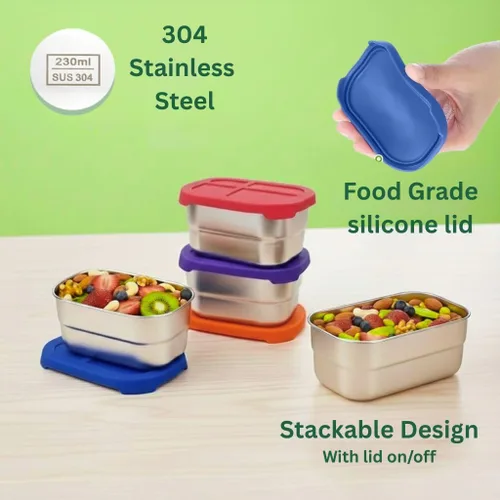 Miniatura 6 de Contenedores de acero inoxidable de 8 onzas con tapas de silicona, sin BPA y reutilizables, mini cajas de almacenamiento de alimentos