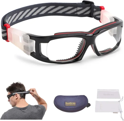 SooGree Gafas deportivas para niños, gafas protectoras, gafas de seguridad ocular, reemplazables a lentes graduadas de 8 a 16 años Marco negro rojo