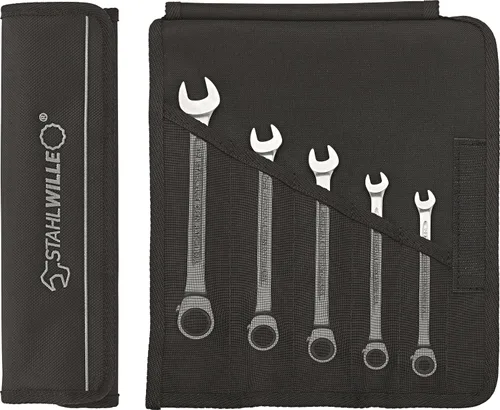 Stahlwille 96411705 Juego de llaves de trinquete reversibles, 5 piezas, tamaño 0.315 in, 0.394 in, 0.512 in, 0.669 in y 0.748 in, 72 dientes,