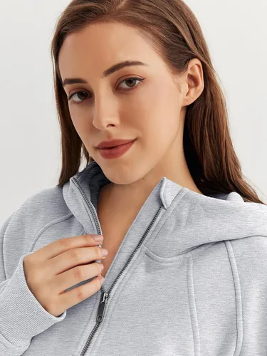 Miniatura 4 de WYNNQUE Sudadera corta con capucha para mujer, manga larga, forro polar, media cremallera, ropa de otoño