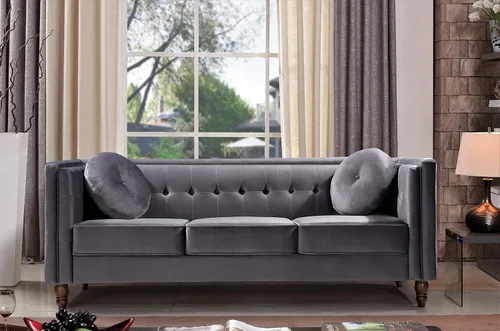 Miniatura 4 de Container Furniture Direct Lexie Velvet Comfy Mid Century Chesterfield - Sofá biplaza de tres plazas para apartamento, dormitorio y oficina, juego