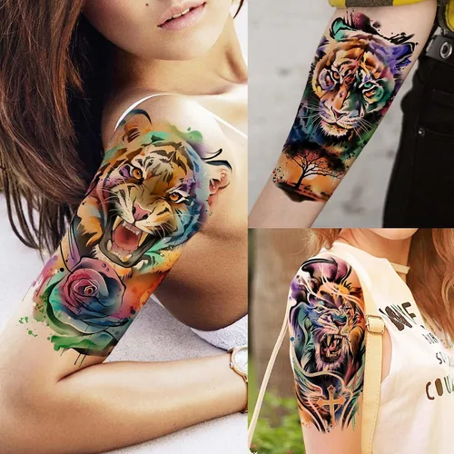 Miniatura 3 de VANTATY 55 hojas de tatuajes temporales de acuarela 3D para mujeres, hombres, adultos y niños, estampado de animales realistas, tribal, floral