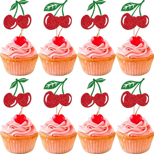 Miniatura 22 de Paquete de 24 adornos para cupcakes Sweet One con purpurina para primer cumpleaños, fresa, cupcakes, para frutas, baby shower, primer cumpleaños