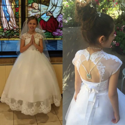 Miniatura 4 de Magicdress - Vestidos blancos de bautismo de primera comunión para niñas 7-16, vestido de princesa de encaje para niñas 10