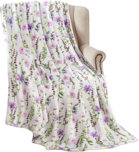 Miniatura 7 de Serafina Home Manta floral de vellón de terciopelo primaveral: jardín de rosas de flores rosas, azules, verdes en un diseño colorido suave