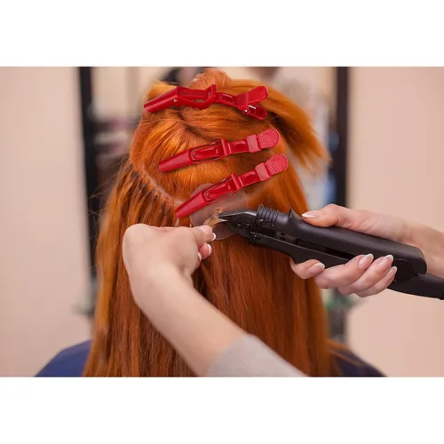 Miniatura 3 de Ondder 14 pinzas de pelo de cocodrilo grandes rojas para seccionar peinado, agarre fuerte profesional para cortar el cabello, 14 pinzas