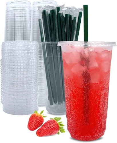Miniatura 9 de Vasos de plástico transparente de 24 onzas con tapas y pajitas, tazas de café desechables, 25