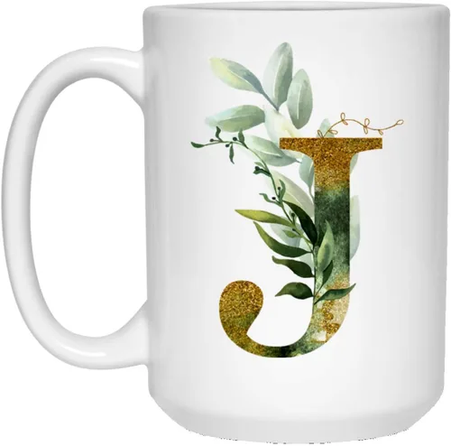 Miniatura 3 de Alpha/J - Taza de café con letra J gráfica, monograma de letra del alfabeto, monograma J, dorado brillante, cualquier letra, alfabeto floral, té