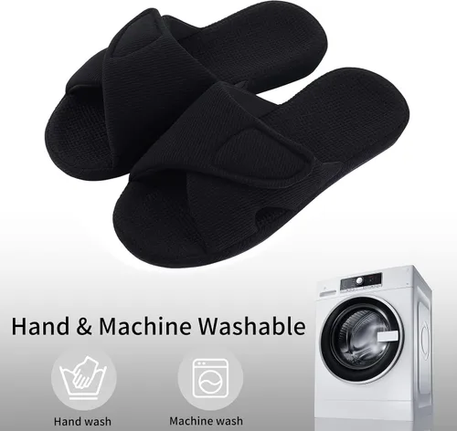Miniatura 6 de shevalues Pantuflas de verano para mujer, con soporte de arco, transpirables, de algodón gofre, para interiores, con puntera abierta, zapatos