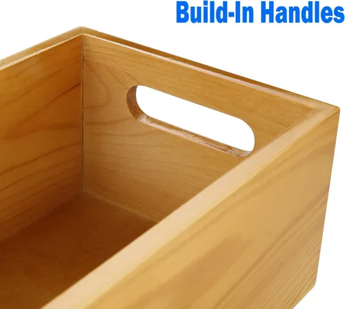 Miniatura 3 de Un organizador de madera de pino seleccionado, caja abierta, 4 paquetes, contenedor de almacenamiento de madera de 6 x 10 pulgadas con asa para baño