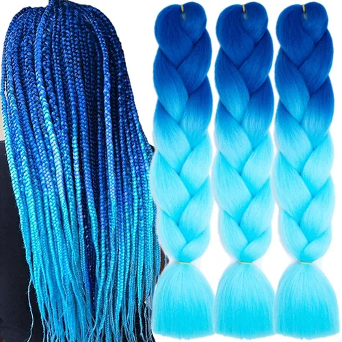 Miniatura 47 de 3 paquetes de extensiones de cabello sintético para trenzar de color negro a azul, tamaño jumbo ombré, de 24 pulgadas o trenzas de ganchillo